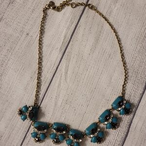 J. Crew Elegant Gold and Blue Statement Necklace
